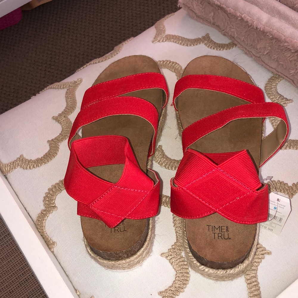 Never worn red platform sandals